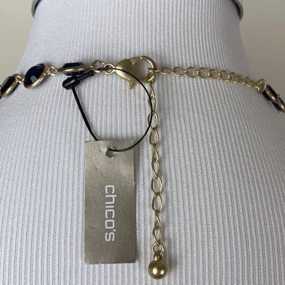 TRADED NWT Chico's Gold & Blue Statement Necklace - Picture 6 of 7